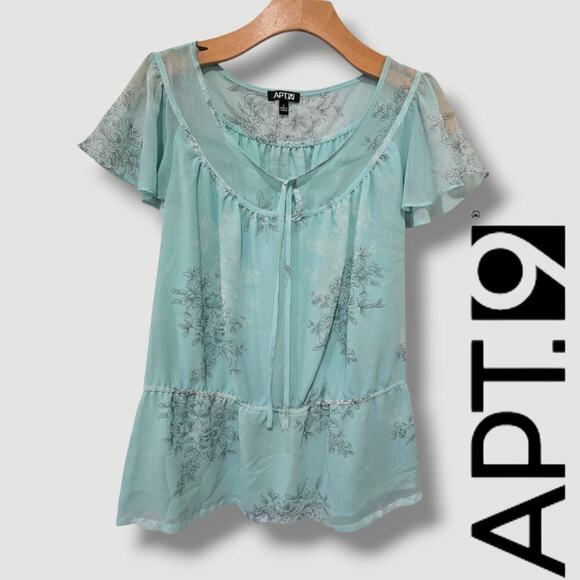 Apt. 9 Women’s Baby Blue Floral Semi-Sheer Lined Blouse - Size Large - Picture 8 of 9